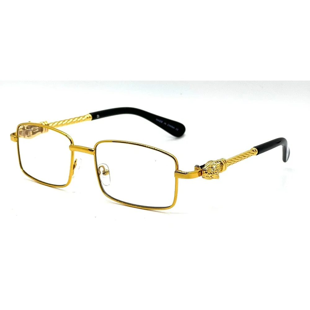 Gold Sunglasses Mens Rectangle Frame Fashion Clear‎ Eye Glasses Hip Hop Street